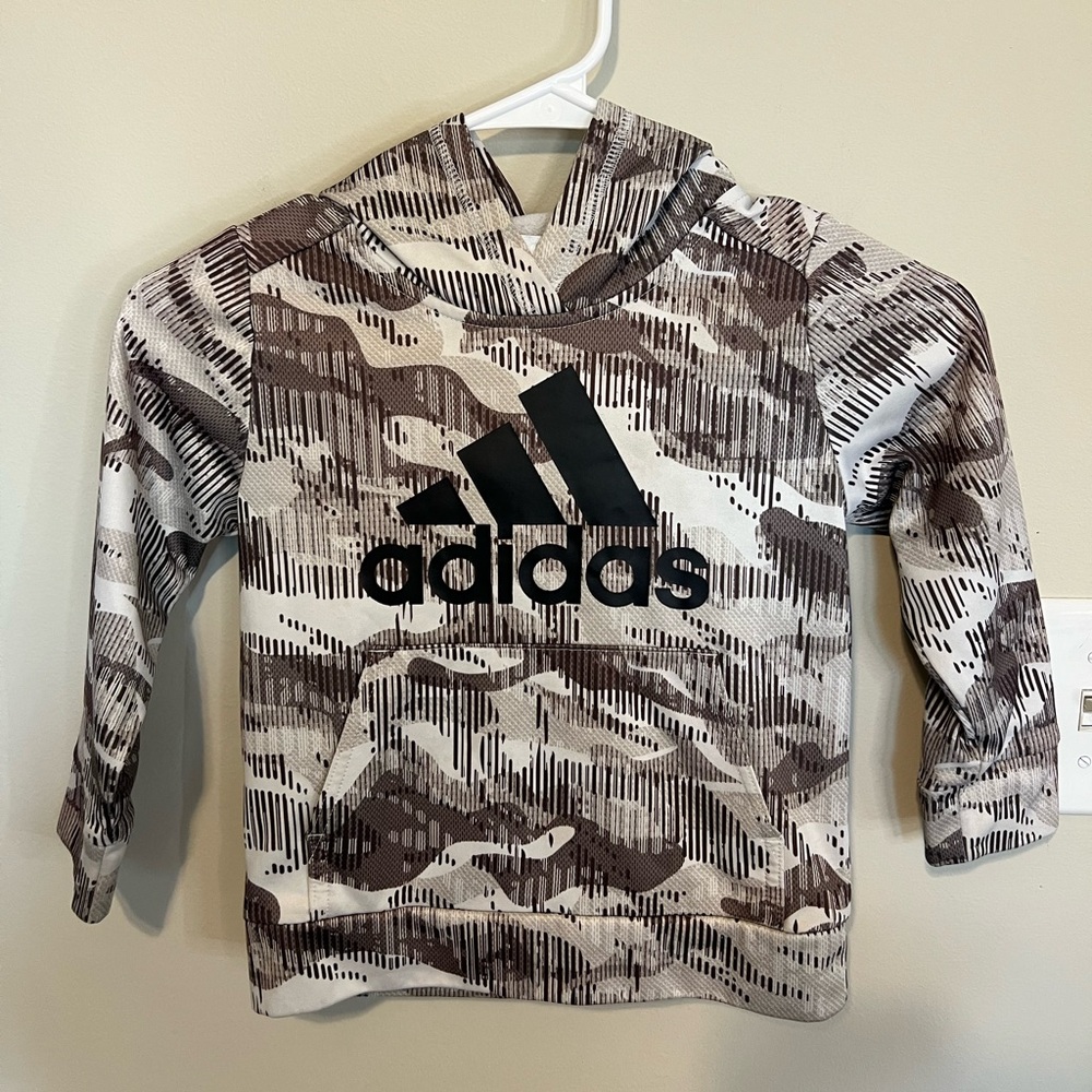 Adidas Kids Camo Hoodie - Brown & White with Black Logo